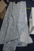 Two Pairs of Pale Blue & White Floral Curtains