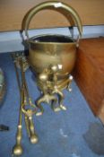 Brass Coal Bucket plus Firedog and Tools