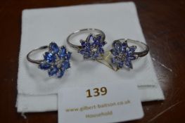 Three Gemphoria 925 Sterling Silver Rings with Blue Gemstones in Floral Design