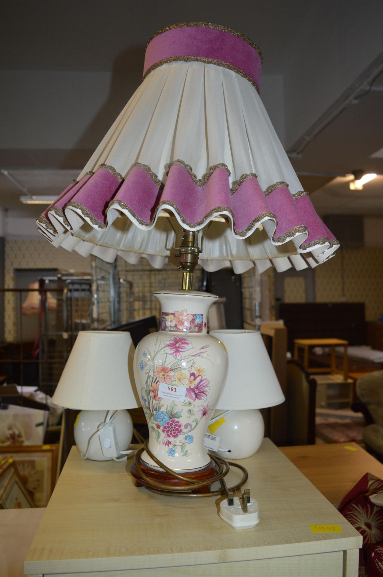 Decorative Pottery Table Lamp with Purple & Cream