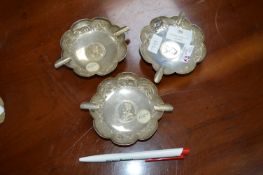 Three Sterling Silver Ashtrays with 1890 and 1919 Indian Rupees ~160g Total