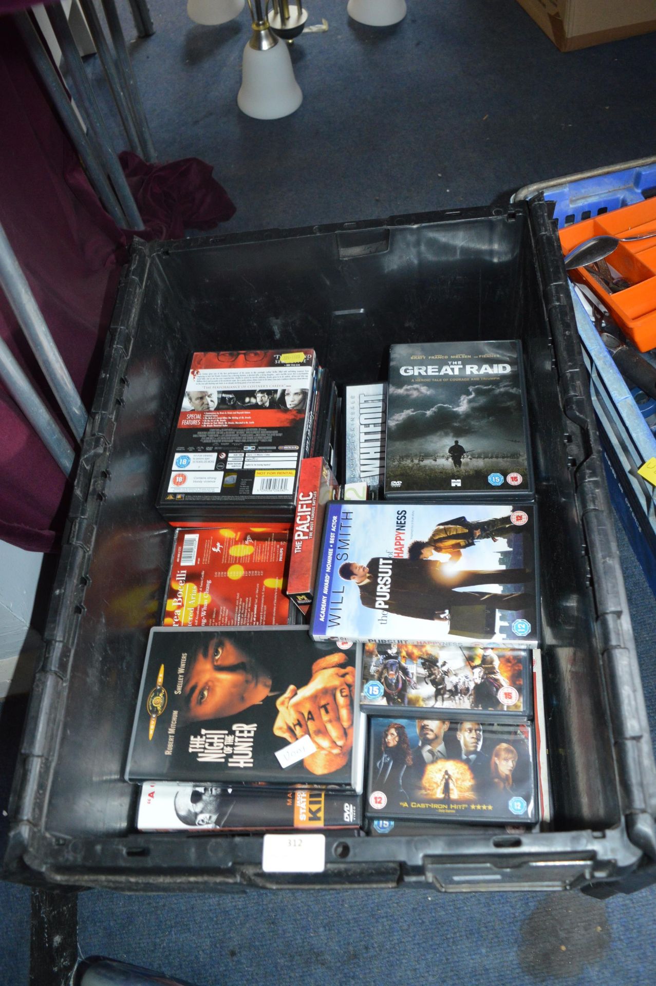 Crate of DVDs and CDs