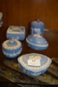Five Wedgwood Blue & White Jasperware Lidded Boxes