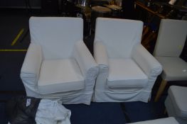 Pair of Ikea White Fabric Covered Armchairs with E