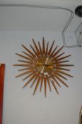 Vintage Paice Wooden Sunburst Wall Clock