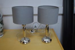 Pair of Chrome Table Lamps with Grey Shades