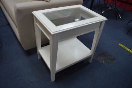 Glass Topped White Side Table