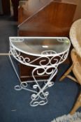 White Metal Framed Glass Topped Plant Stand