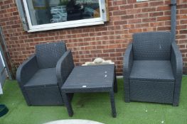 Two Grey Garden/Conservatory Chairs plus a Coffee
