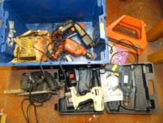 Box of Power Tools including Drills & Circular Saws