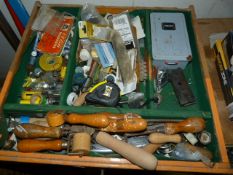 Miscellaneous Box of Tools, Tape, Fittings, etc.