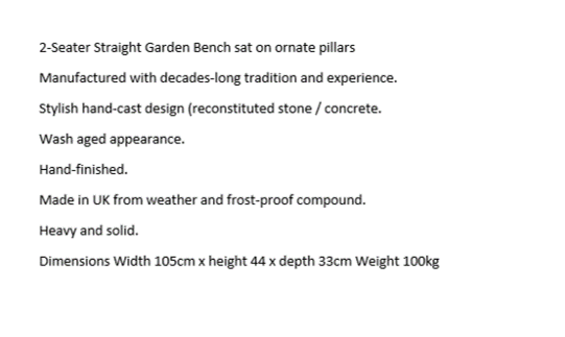 * 2 Seater Stone Garden Bench - Image 4 of 4