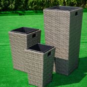 * Set of 3 Patio /Garden Planters in Grey All Weather Mix Pu Rattan