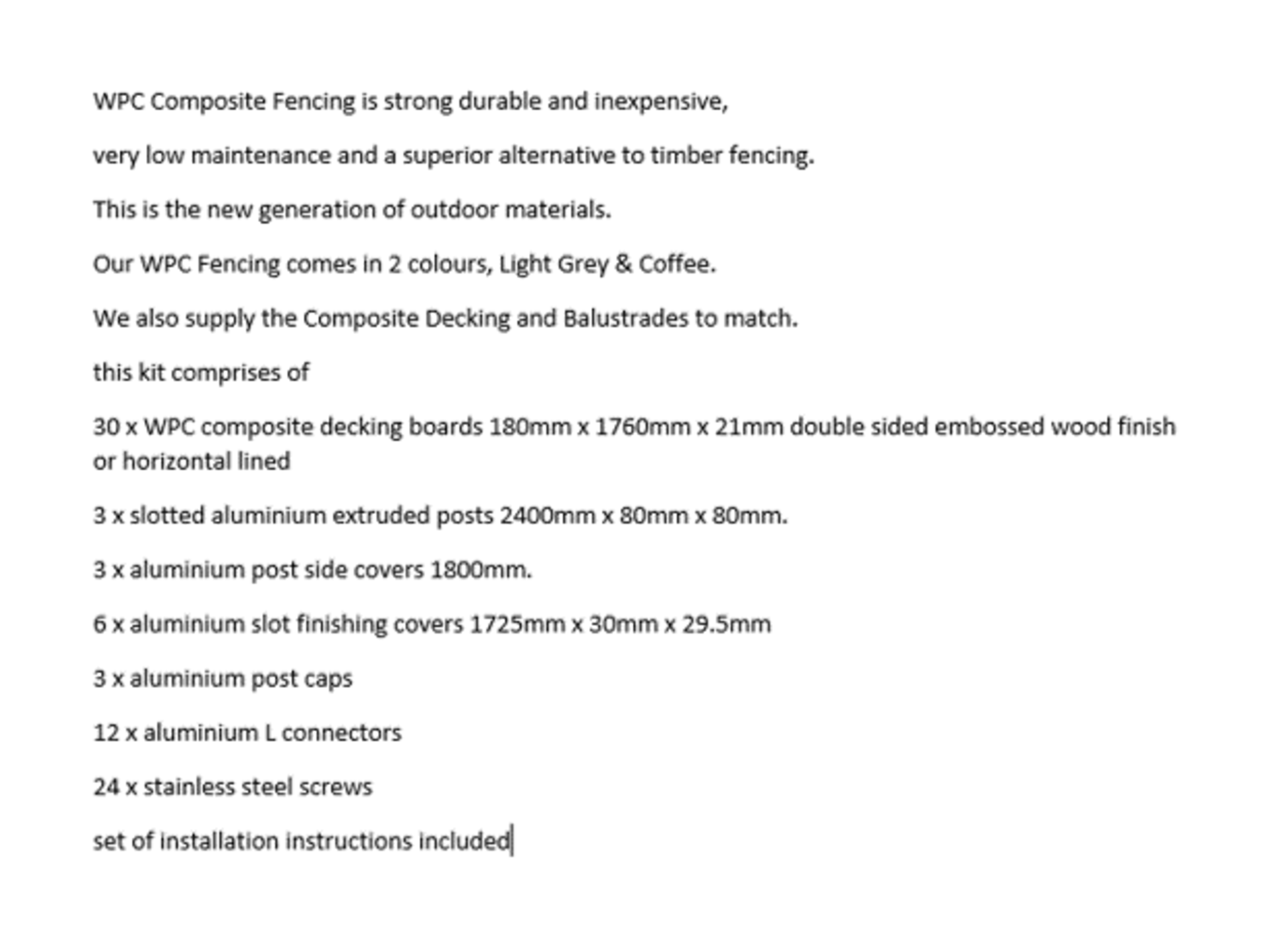 * Complete Light Grey WPC Fencing Kit 18ft x 6ft (5.4m x 1.8m )with Aluminium Extruded Posts and all - Image 4 of 4