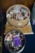 Basket of Sewing Threads, Tin of Buttons, and a Sp