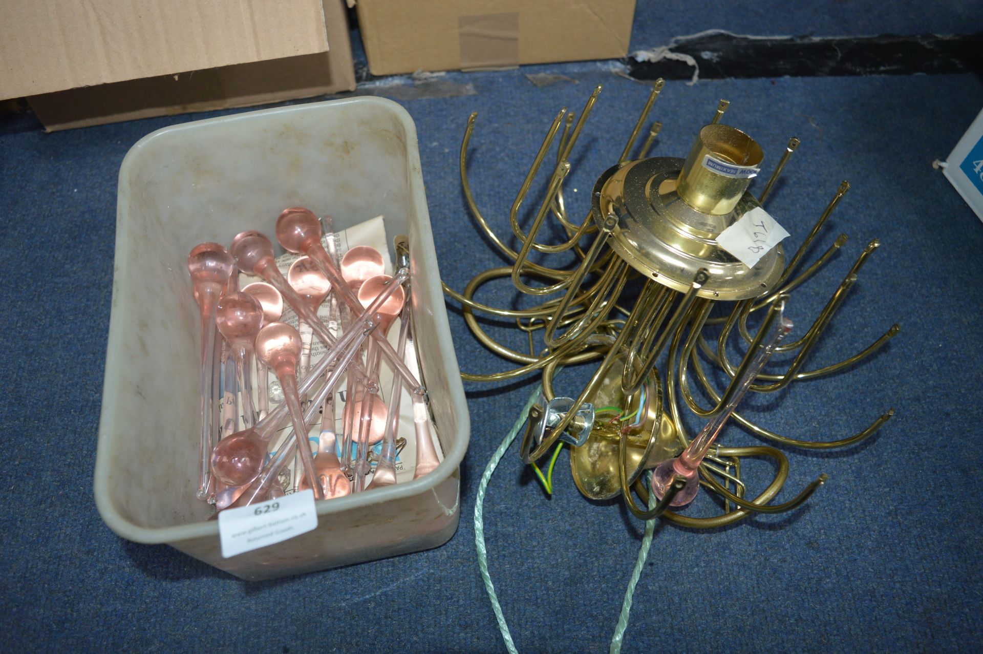 Brass Light Fitting with Pink Glass Drops