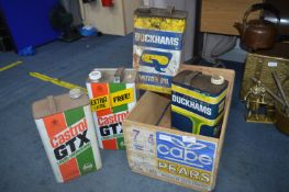 Vintage Fruit Crate and Four Oil Cans