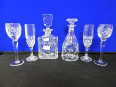 Two Cut Glass Decanters plus Wine Glasses