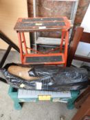 Two Sets of Folding Metal Steps, Kneeler Stool and