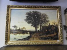 Gilt Framed Print - Riverside Scene