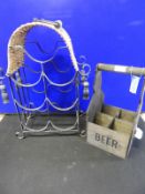 Metal Wine Rack and a Wooden Beer Crate