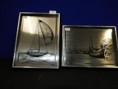 Pair of Metal Engraved Style Boat Pictures