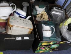 Two Boxes of Household Goods; Teapots, Elephant Or
