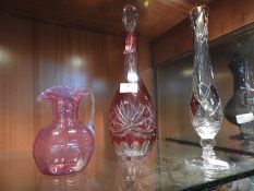 Bohemian Glass Vase plus Cut Glass Decanter and a Jug