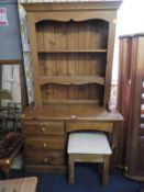 Pine Four Drawer Desk plus Dresser Top and a Stool