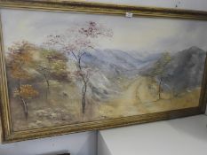 Large Gilt Framed Oil on Board Landscape by Rose O