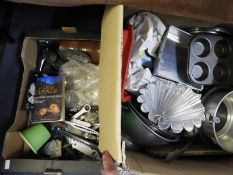 Boxes of Kitchenware; Pans, Baking Trays, Utensils