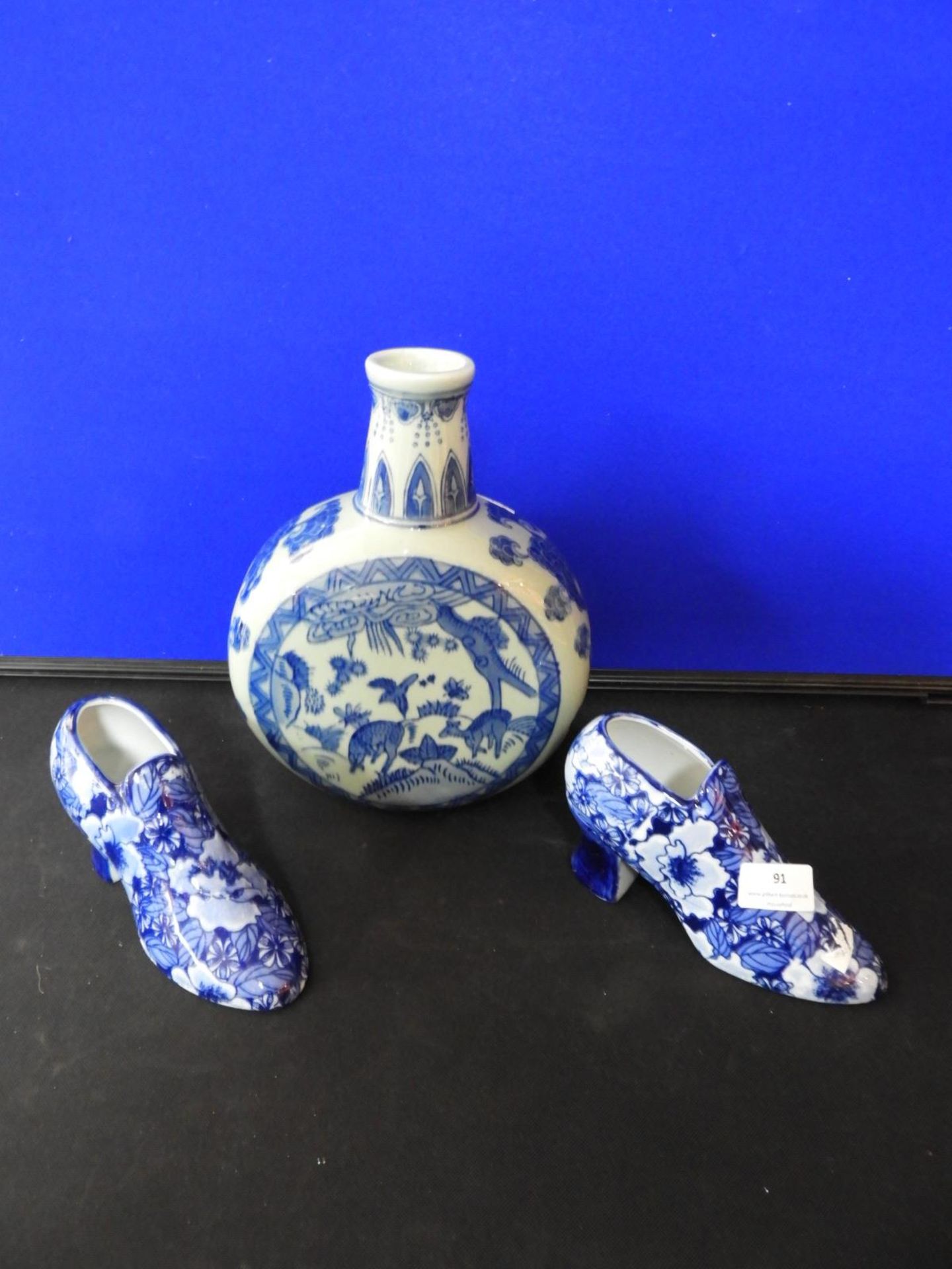Chinese Style Banjo Vase and Two Shoes