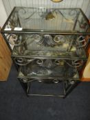 Metal Framed Glass Topped Nest of Three Tables