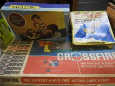 Vintage Crossfire Game, Battling Tops, and Toy Tel