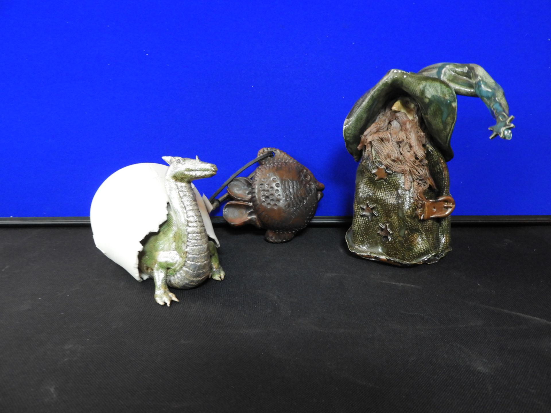 Dragon, Wizard and a Fish Pottery Ornaments