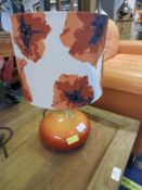 Orange Pottery Table Lamp with Floral Shade