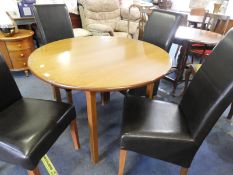 Teak Circular Dining Table with Four Faux Leather
