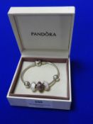 Pandora 925 Sterling Silver Bracelet with Five Pandora Charms