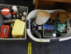 Laundry Basket and a Crate of Household Goods, Kit