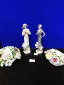 Two Florence Figurines and Two Ceramic Posies (AF)