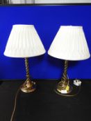 Pair of Brass Table Lamps with Cream Shades