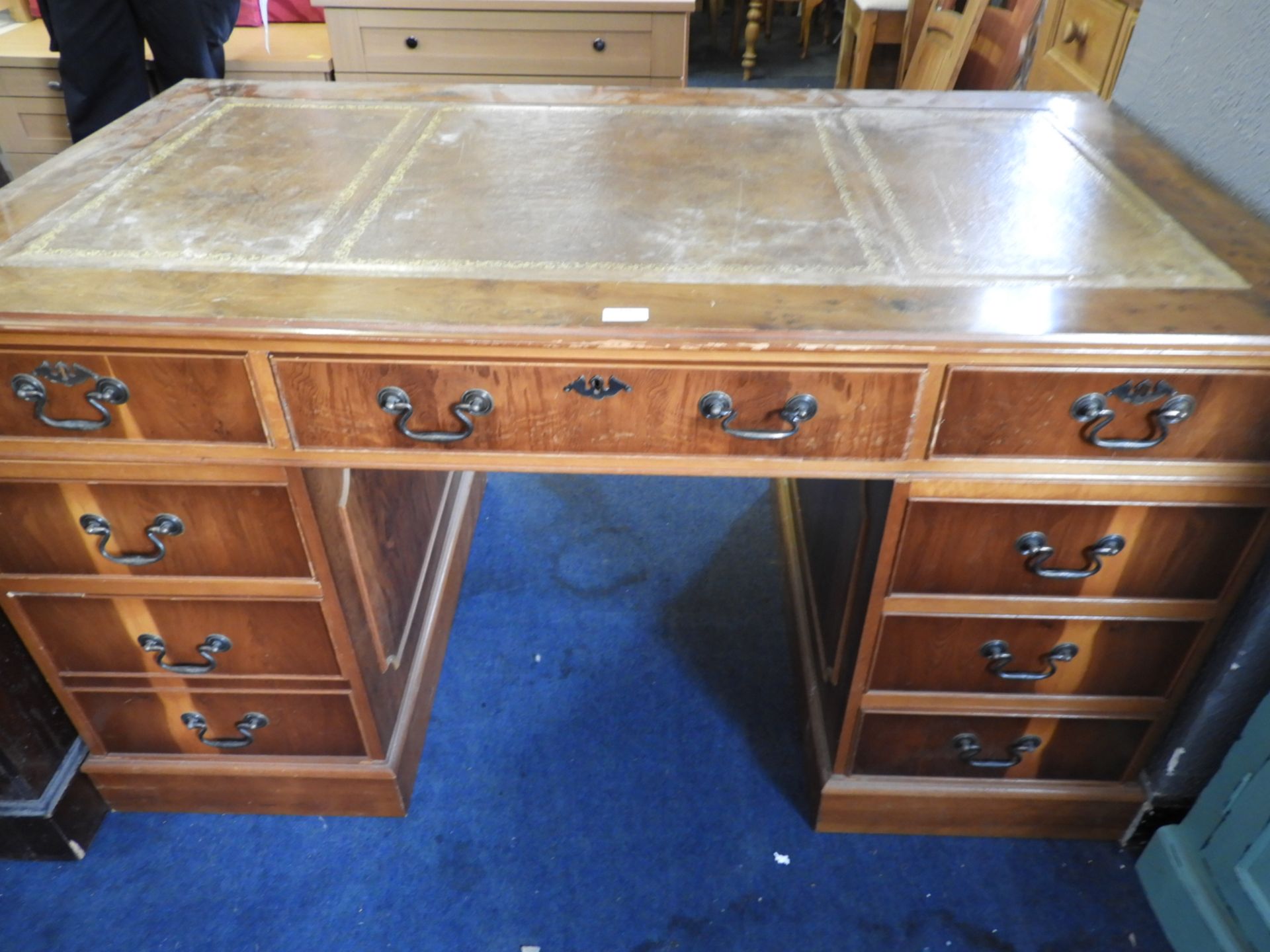 Seven Drawer Desk with Tool Inlet Leather Top
