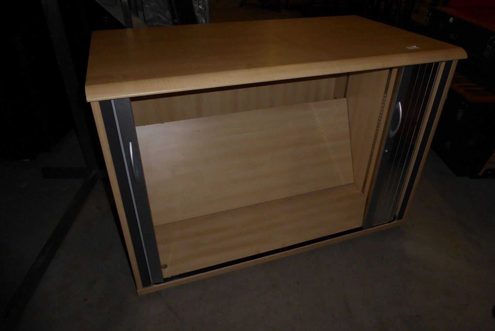 * maple effect office cupboard with shutter doors and 1 internal shelf. 1070wx 600dx720 h. - Image 2 of 2