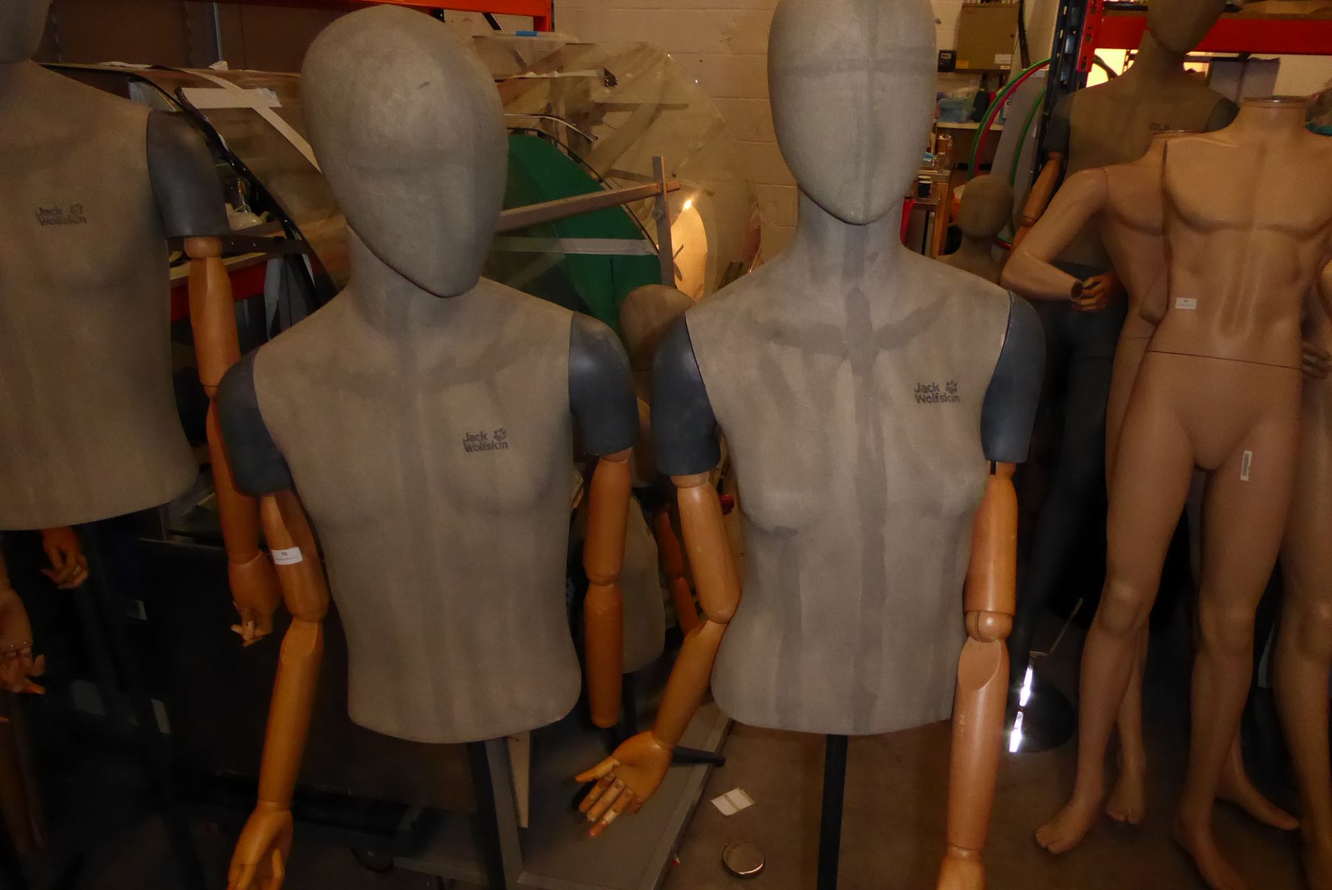 * 2x high quality male and female upper half mannequin with articulated arms on stands. - Image 2 of 3