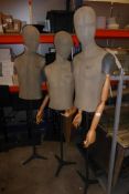 * 3x male upper body mannequins on stands.