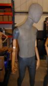 * Tall male mannequin, with wooden articulated arms and stand.