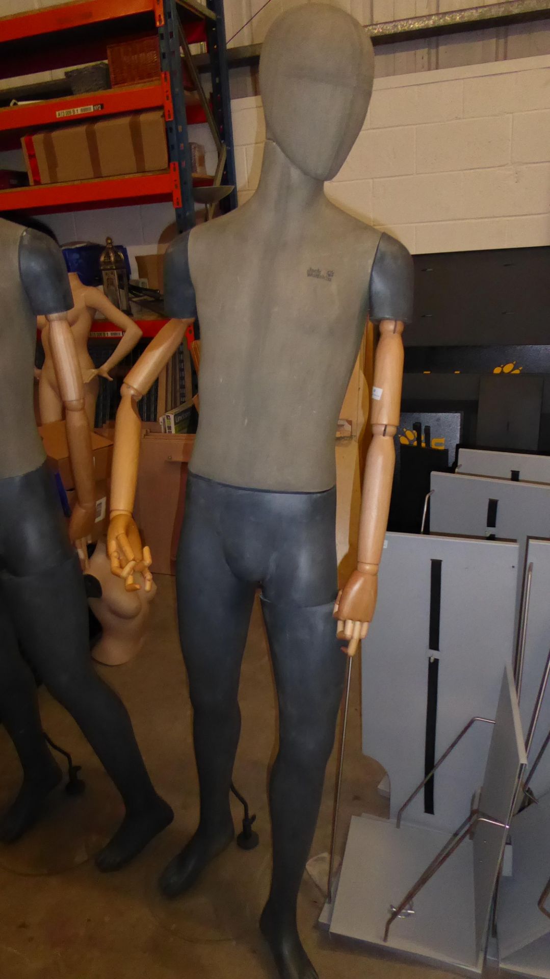 * Tall male mannequin, with wooden articulated arms and stand. - Image 3 of 3