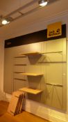 * shop fitting wall system - 4 section - with 7 shelves, hanging rail, waterfall rail and 4 x flat