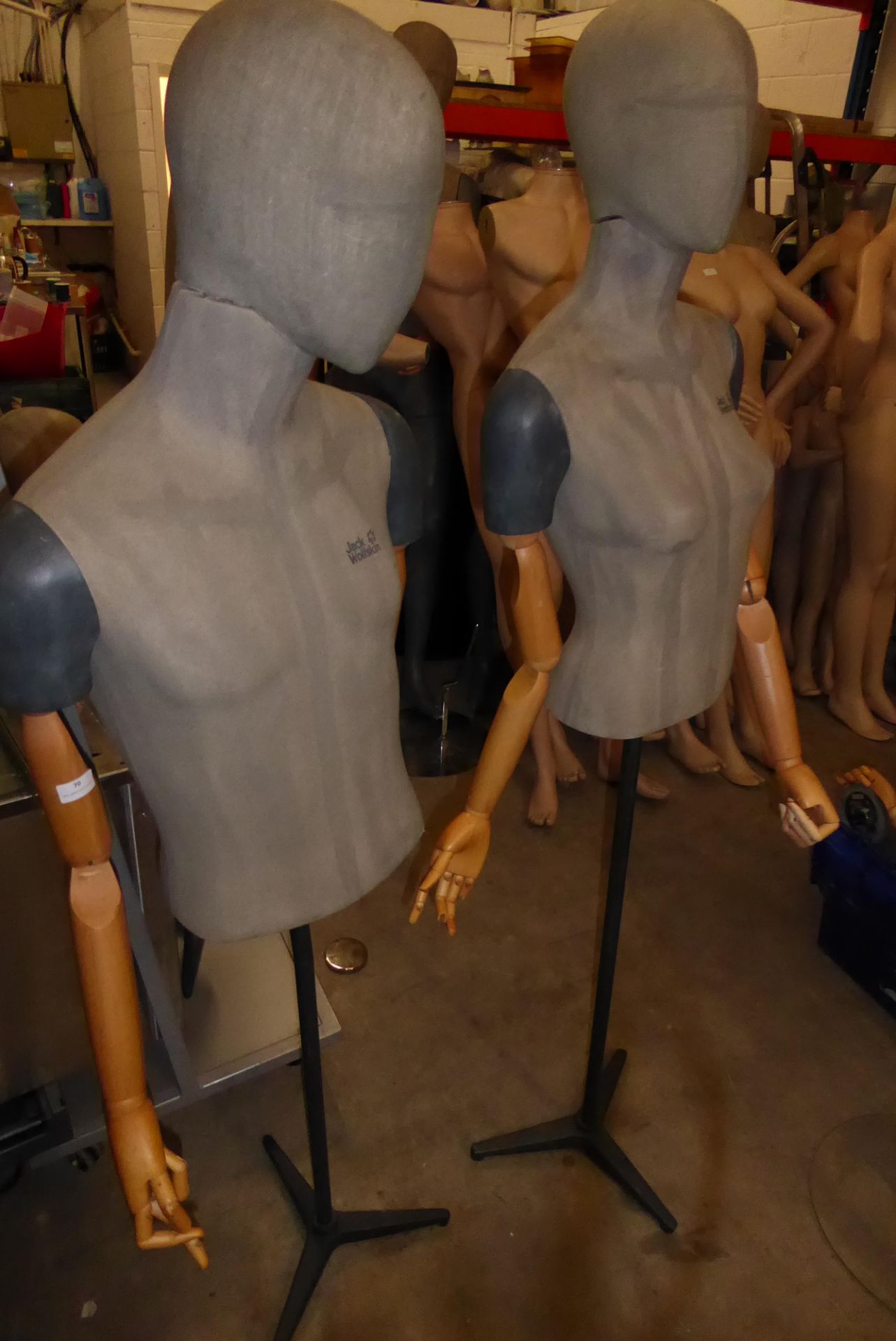 * 2x high quality male and female upper half mannequin with articulated arms on stands. - Image 3 of 3