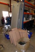 * large quantity of wall hanging clothes display system. To include wall panels, shelves, clothes